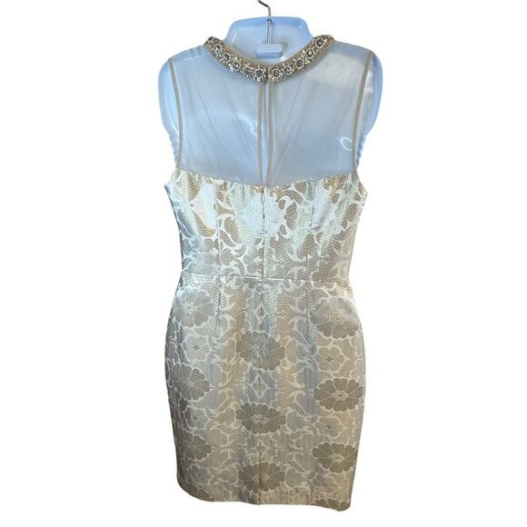 New MAGGY LONDON Starry Night Metallic Jacquard Sheath Dress Beaded Collar SZ 4 - Picture 5 of 10